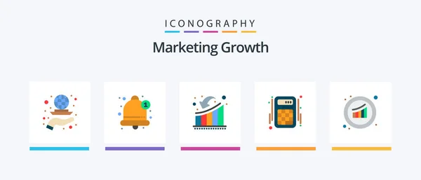Marketing Growth Flat Icon Pack Including Accounts Interaction Alarm Calculator — Vettoriale Stock