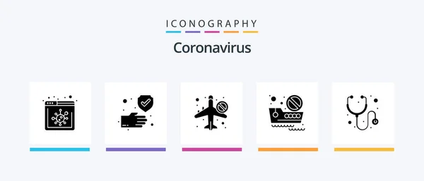 Coronavirus Glyph Icon Pack Including Medical Travel Infrared Ship Banned — Stockvektor