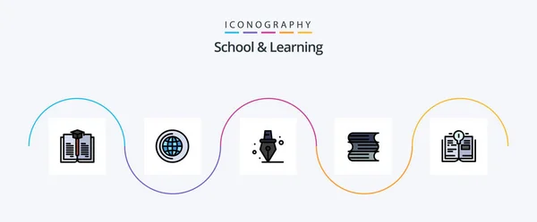School Learning Line Filled Flat Icon Pack Including School Book — Image vectorielle