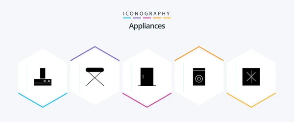 Appliances Glyph Icon Pack Including Refrigerator Fridge Door Washer Appliances — Stock Vector