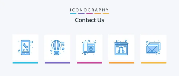 Contact Blue Icon Pack Including Inbox Service Fax Online Chat — Stockvector