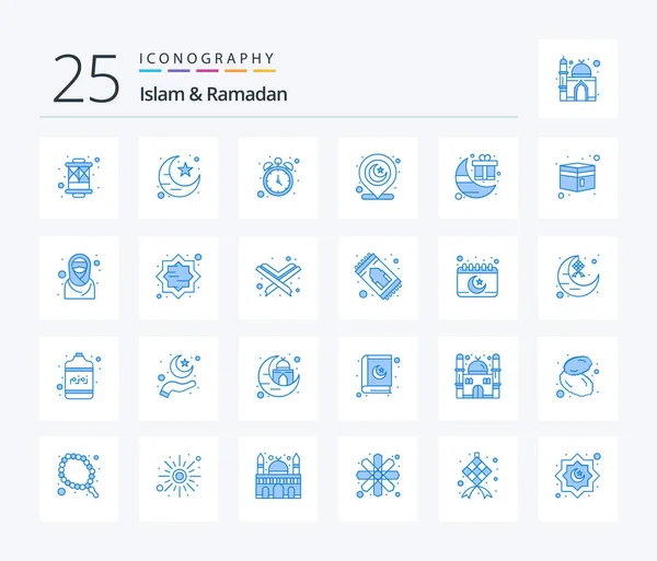 Islam Ramadan Blue Color Icon Pack Including Gift Map Pin — Stok Vektör