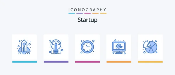 Startup Blue Icon Pack Including Pie Ppc Clock Click Creative — Διανυσματικό Αρχείο