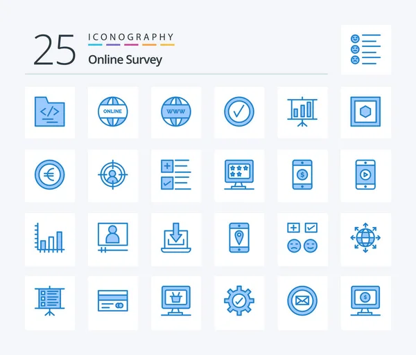 Online Survey Blue Color Icon Pack Including Hexagon Chart Online — Stockvector