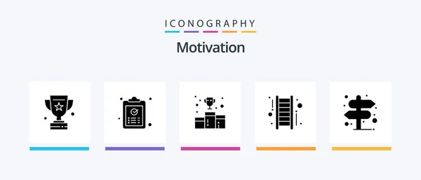 Motivation Glyph Icon Pack Including Success Task Stair Medal Creative — Stock Vector