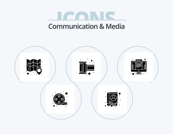 Communication Media Glyph Icon Pack Icon Design News Computer Map — Stok Vektör