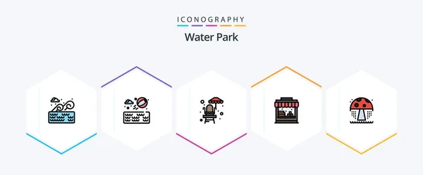 Water Park Filledline Icon Pack Including Mushroom Water Park Park — Stok Vektör