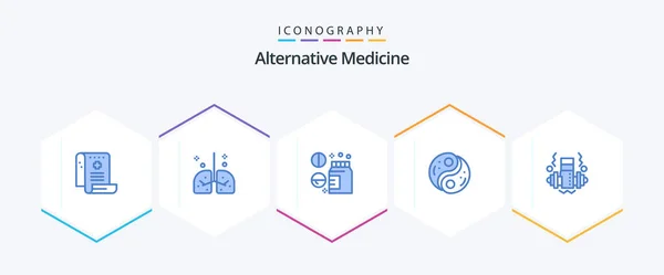 Alternative Medicine Blue Icon Pack Including Yang Taoism Medical Polarity — Stockvector