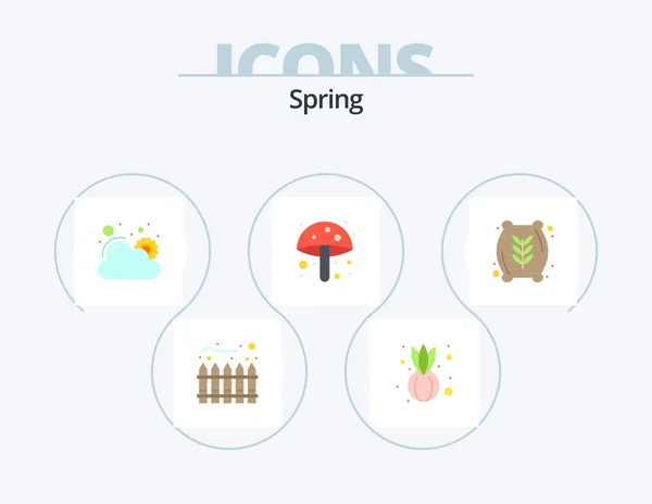 Spring Flat Icon Pack Icon Design Wheat Flour Food Weather — Stok Vektör