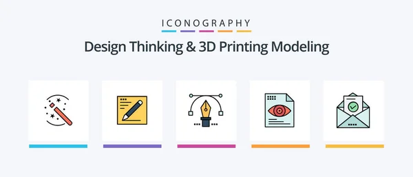Design Thinking Printing Modeling Line Filled Icon Pack Including Modeld — Archivo Imágenes Vectoriales