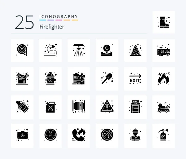 Firefighter Solid Glyph Icon Pack Including Fireman Fire Attention Emergency — Vettoriale Stock