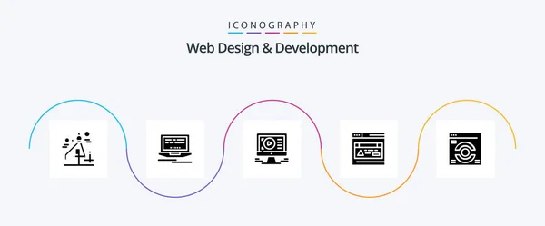 Web Design Development Glyph Icon Pack Including Web Interface Design — Stockový vektor