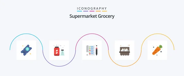 Grocery Flat Icon Pack Including Pen Vegetable Carrot — Διανυσματικό Αρχείο