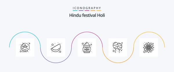 Holi Line Icon Pack Including India Party Color Holi Balloon — Stockový vektor
