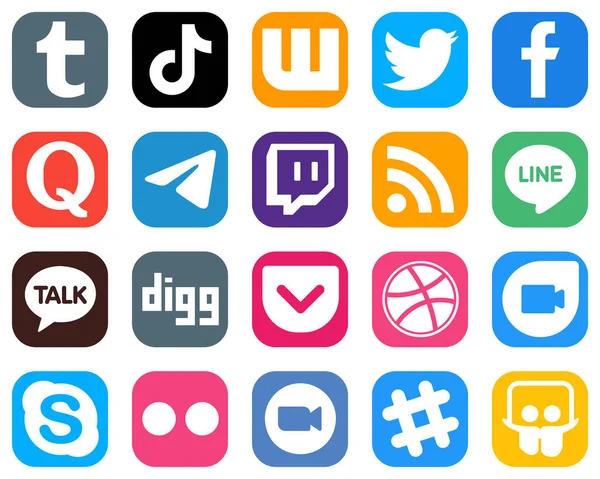 High Resolution Social Media Icons Twitch Messenger Tweet Telegram Quora — Stok Vektör