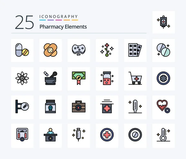 Pharmacy Elements Line Filled Icon Pack Including Medicine Tree Care — Stockvektor