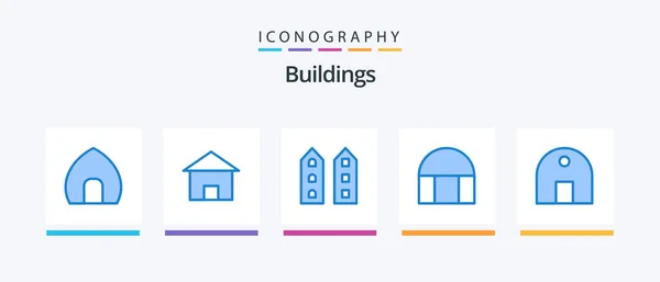 Buildings Blue Icon Pack Including Islamic Building Building House Store — Vettoriale Stock