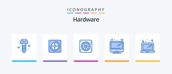 Hardware Blue Icon Pack Including Hardware Cooler Computer Monitor Creative — Stock Vector