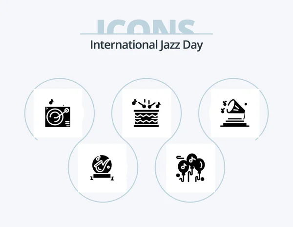 International Jazz Day Glyph Icon Pack Icon Design Music Drum — Stock vektor