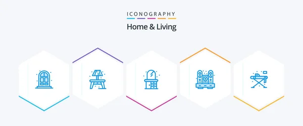 Home Living Blue Icon Pack Including Table Living Dresser Home — Stockvector