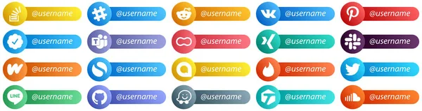 Follow Social Network Platform Icons Username Literature Slack Twitter Verified — Image vectorielle