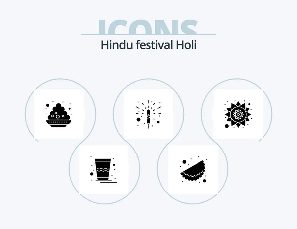 Holi Glyph Icon Pack Icon Design Pattern Plate India Fireworks — Stockvektor