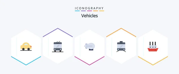 Vehicles Flat Icon Pack Including Zeppelin Vessel Steamboat — Stockvector