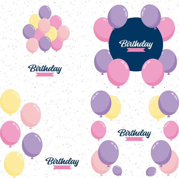 Happy Birthday Text Glossy Finish Abstract Shapes — Image vectorielle