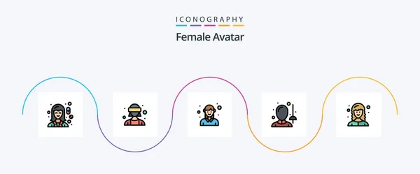 Female Avatar Line Filled Flat Icon Pack Including Sword Fencing — Stockvector