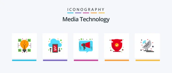 Media Technology Flat Icon Pack Including Verify Protect Chat Shield — Vettoriale Stock