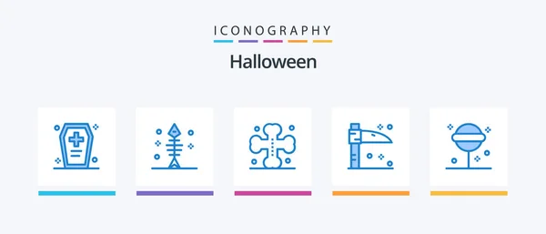 Halloween Blue Icon Pack Including Halloween Scythe Seafood Holiday Halloween — Image vectorielle