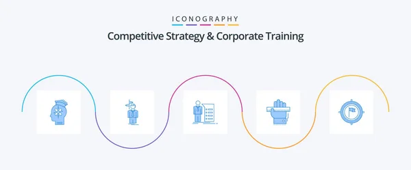 Competitive Strategy Corporate Training Blue Icon Pack Including Learn Education — Vector de stock