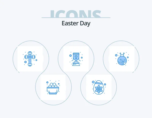 Easter Blue Icon Pack Icon Design Beetle Insect Celebration Christian — Stock Vector