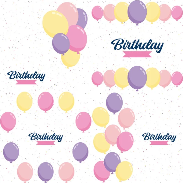 Happy Birthday Playful Hand Drawn Font Background Balloons Confetti — Image vectorielle
