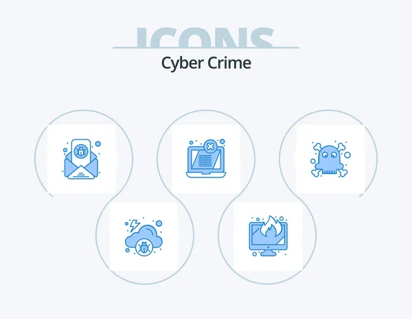 Cyber Crime Blue Icon Pack Icon Design Dangerous Laptop Bug — Stock Vector