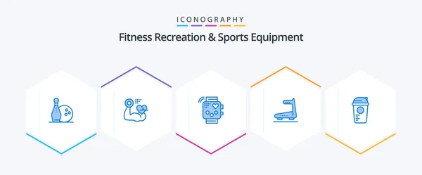 Fitness Recreation Sports Equipment Blue Icon Pack Including Bottle Track — Stockvektor