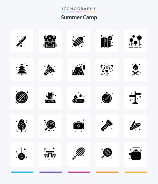 Creative Summer Camp Glyph Solid Black Icon Pack Survival Forest — Vettoriale Stock