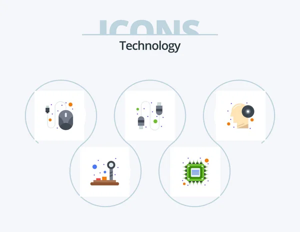 Technology Flat Icon Pack Icon Design Brain Usb Tech Connection — Vector de stock
