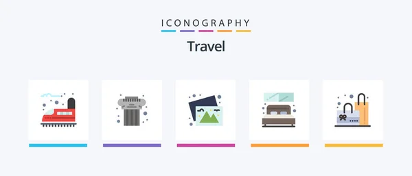 Travel Flat Icon Pack Including Plain Window Camera Room Bed — Stockvector