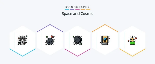 Space Filledline Icon Pack Including Monster Alien Space Space Planet — Vector de stock