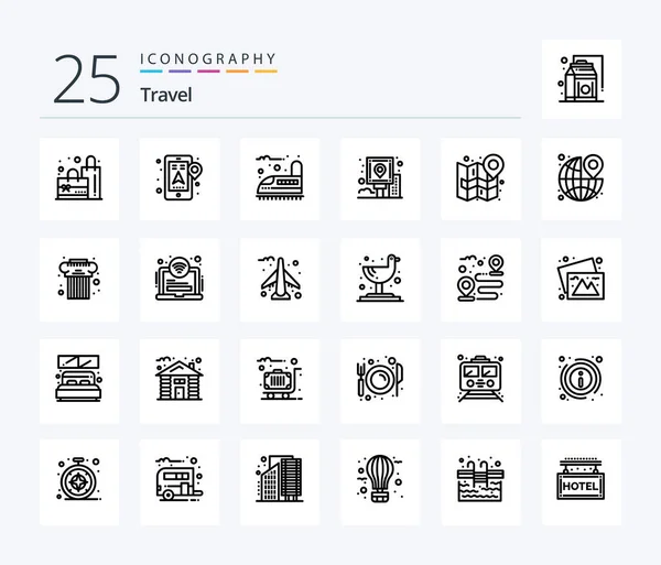 Travel Line Icon Pack Including Map Route Railway Post Guide — Wektor stockowy