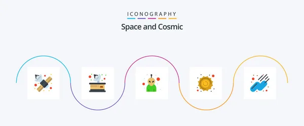 Space Flat Icon Pack Including Space Space Receiver Planet Sun — Wektor stockowy