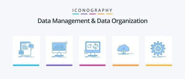 Data Management Data Organization Blue Icon Pack Including Cloud Data — Vettoriale Stock