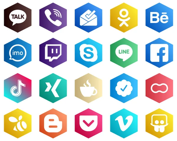 High Quality White Icons Facebook Audio Line Skype Icons Hexagon — Stockvector