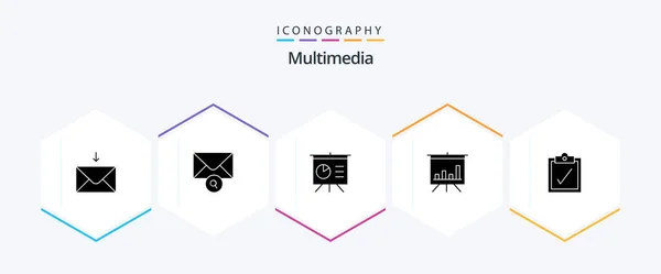 Multimedia Glyph Icon Pack Including Presentation — Vettoriale Stock