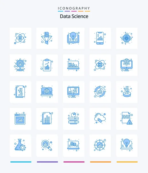 Creative Data Science Blue Icon Pack Smartphone Document Funnel Analytics — Stok Vektör