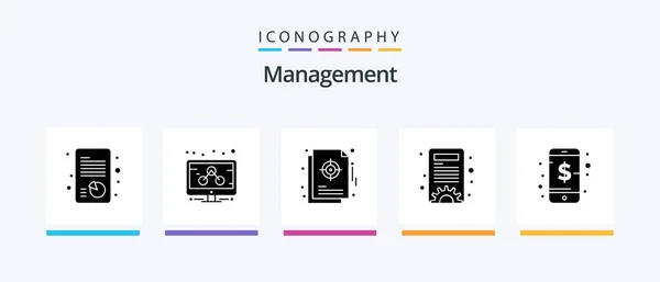 Management Glyph Icon Pack Including Phone Business Focus Settings Content — Vetor de Stock