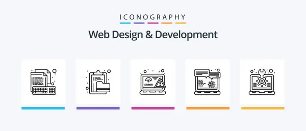 Web Design Development Line Icon Pack Including Setting Gear Setting — Stok Vektör