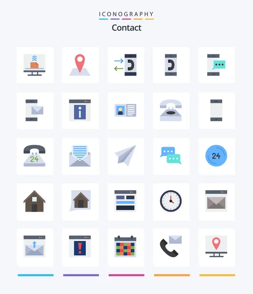 Creative Contact Flat Icon Pack Phone Message Pin Contact Conversation — Vetor de Stock