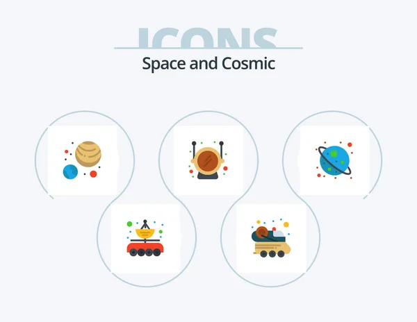 Space Flat Icon Pack Icon Design Universe Space Spacecraft Safety — Wektor stockowy